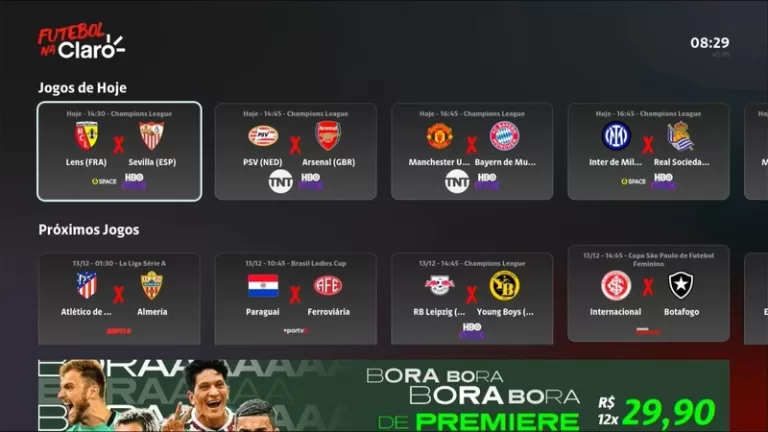 Nova interface da Claro tv+ informa onde assistir aos jogos de futebol dos Estaduais